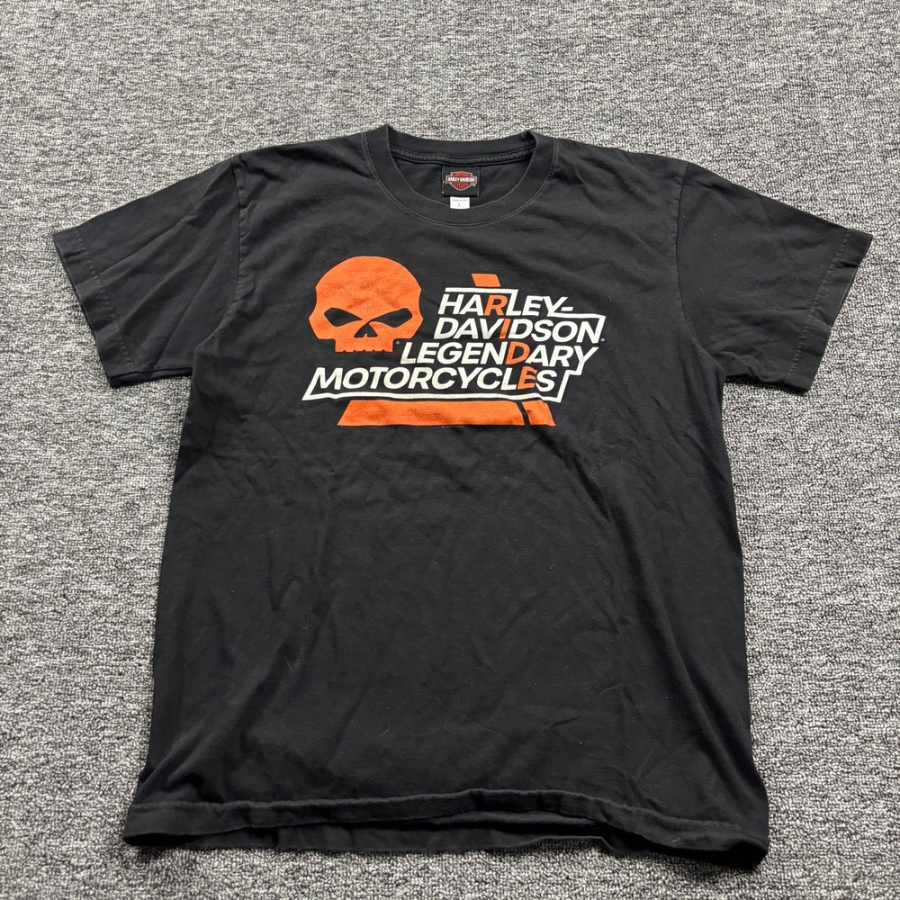 Grunge Harley Davidson Skull Biker Legendary Motorcycles Black T-Shirt Large